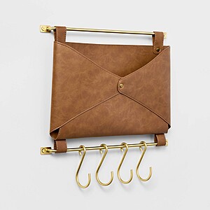 Threshold Entryway Organizer on sale at Target Threshold Entryway Organizer wall-mounted mail holder in brown faux leather and gold hooks