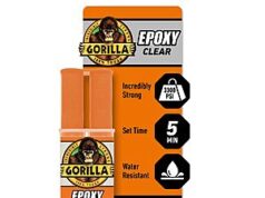 $5.97 – /1 $9.30/2 AMAZON Gorilla 2 Part Epoxy (1 Pack), 5 Minute Set Syringe, 0.85 fl oz, Clear, Gap-Filling Adhesive for Indoor/Outdoor repair @Amazon Gorilla 2 Part Epoxy syringe in clear