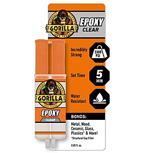 Gorilla 2 Part Epoxy on sale at Amazon Gorilla 2 Part Epoxy syringe in clear