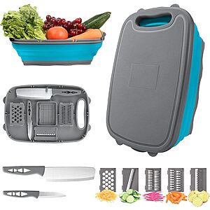 HI NINGER collapsible cutting board deal 9-in-1 HI NINGER Collapsible Cutting Board with Colander & Vegetable Slicer