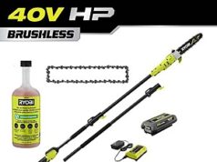 $199.00 – Ryobi 40V HP Brushless 10 in. Pole Saw with Extra Chain, Biodegradable Chain Oil, 2.0 Ah Battery and Charger $199 Ryobi 40V HP Brushless 10 in. Pole Saw with extra chain