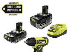 $99.00 – Ryobi ONE+ 18V Cordless 3/8″ Impact Wrench Kit w/ 4Ah Battery, 2Ah Battery & Charger $99 + Free Shipping Ryobi ONE+ 18V Cordless 3/8" Impact Wrench Kit with batteries and charger
