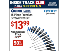 $60.00 – Harbor Freight Inside Track Club Members 7 Day Super Deals, 50% off Quinn screwdriver set, $60 off Quinn torque wrench + more, thru 6/25 Harbor Freight Inside Track Club Members 7 Day Super Deals advertisement