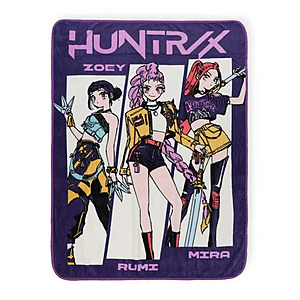 KPOP Demon Hunters Kids Throw Blanket deal KPOP Demon Hunters Huntrix Pop Stars Kids Throw Blanket in black and purple