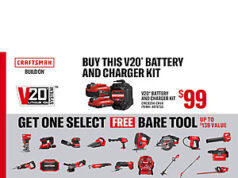 $99.00 – BOGO CRAFTSMAN V20. Buy Starter Kit (4ah+2ah w/charger) and get free tool. 20v lithium ion batteries CMCB204-CKVA $99 BOGO CRAFTSMAN V20. Buy Starter Kit (4ah+2ah w/charger) and get free tool. 20v lithium ion batteries