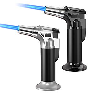 deal-1217 2-Pack GESPERT Refillable Butane Torch w/ Safety Lock & Adjustable Flame (Black&Silver) + Free Ship