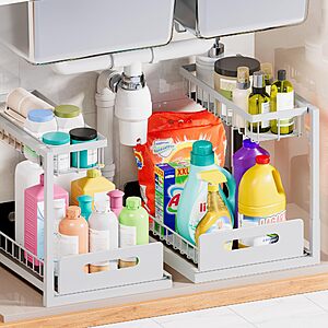 deal-1241 2-Pack VUSIGN 2-Tier Under Sink / Cabinet Pull Out Organizers(White) + Free Shipping w/ Prime or on
