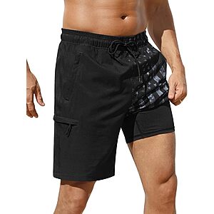 deal-1257 SILKWORLD Men's 9" Swim Trunks w/ Compression Liner & Zipper Pockets (Various) + Free Shipping w/ P