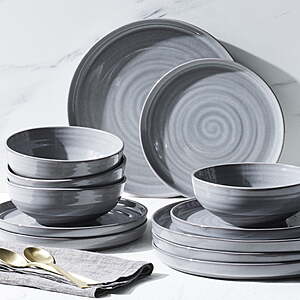 deal-1268 Better Homes & Gardens Collins 12-Piece Stoneware Dinnerware Set (Grey) + Free Shipping w/ Walmart+