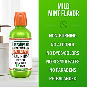 deal-1399 TheraBreath Fresh Breath Mouthwash, Mild Mint Flavor, Alcohol-Free, 16 Fl Oz (2-Pack)