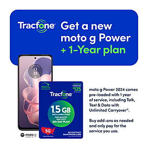 deal-1420 FS WALMART: Tracfone Motorola Moto G Power 2024, 5G, 128GB, Black, Includes 1 Year 1500min/text/1.5