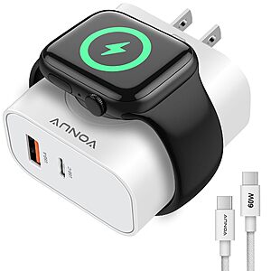 deal-1432 VONUV 3-in-1 20W PD Fast Wall Charger w/ Magnetic Apple Watch Charger, USB-C & USB-A Ports + 60W USB