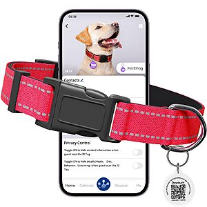 deal-1702 Pawduct Personalized Reflective Dog Collar w/ QR Code Tag (various, XS-L) + Free Shipping w/ Prime