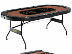 $99.60 – Barrington 10 Player Folding Oval Poker Table with Steel Cup Holders & Padded Armrests, Black/Brown $99.6 Barrington 10 Player Folding Oval Poker Table with Steel Cup Holders & Padded Armrests, Black/Brown