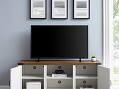 $66.24 – Woven Paths Farmhouse Barn Door TV Stand (White, Up to 65″ TVs) + Free Shipping Woven Paths Farmhouse Barn Door TV Stand (White, Up to 65" TVs) + Free Shipping