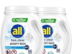 $30.34 – SnS, AC | 2 × 2-Pack 66-Count all free clear, Original, MIGHTY PACS Laundry Detergent Pacs for Sensitive Skin ($15.17 each) at Amazon MIGHTY PACS laundry detergent 2-pack for sensitive skin
