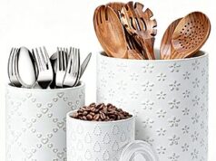 $14.99 – 3-Piece YUNLINLI Ceramic Utensil Holder w/ Lid for Countertop + Free Shipping w/ Prime or on $35+ 3-Piece YUNLINLI Ceramic Utensil Holder with lids on white countertop