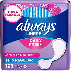 Amazon Deal: 162-Count Always Thin Daily Panty Liners Pack of 162 Always Thin Daily Panty Liners