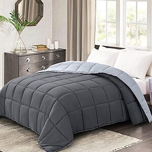 Prime: Homelike Moment Down Alternative Reversible Comforter (Dark Grey/Light Grey, King) + Free Sh