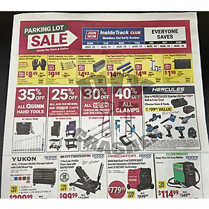 deal-935 Harbor Freight August Parking Lot Sale, 8/10-8/13 ITC,814-8/16 non, 35% off Quinn hand tools, 25% of