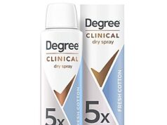 $5.39 – 3.8-Oz Degree 96-Hour Fresh Cotton Dry Spray Antiperspirant w/ S&S + Free Shipping w/ Prime or on $35+ 3.8-Oz Degree 96-Hour Fresh Cotton Dry Spray Antiperspirant w/ S&S + Free Shipping w/ Prime or on +