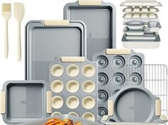 $39.99 – 25-Piece Kikcoin Stackable Nonstick Carbon Steel Bakeware Set w/ Roasting Pan & Silicone Handles (Cream) – 50% off with promo code GMR9F6GR 25-piece Kikcoin stackable nonstick bakeware set in cream
