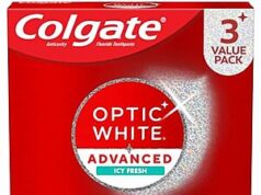 $7.04 – SnS, AC * | 3-Pk 3.2-Oz Colgate Optic White Advanced Whitening Toothpaste at Amazon A photo of a pack of Colgate Optic White Advanced Whitening Toothpaste