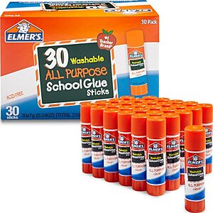 Elmer's Glue Sticks Deal 30-Count Elmer's All Purpose Washable School Glue Sticks