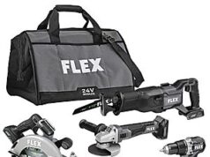 $296.71 – FLEX 24V Brushless Cordless 4-Tool Combo Kit: Circular Saw, Reciprocating Saw, Fixed Speed Angle Grinder, Drill Driver with 2.5 Ah, 5.0Ah Lithium Batteries and 160W Charger FLEX 24V Brushless Cordless 4-Tool Combo Kit