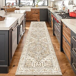 Yamaziot Runner Rug Deal 3'x10' Yamaziot Non-Slip Boho Washable Runner Rug in beige brown
