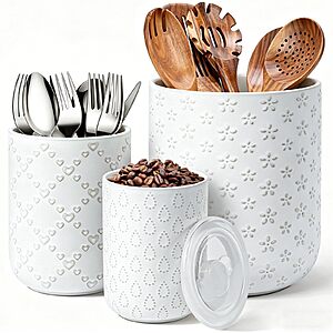 YUNLINLI Ceramic Utensil Holder Deal 3-Piece YUNLINLI Ceramic Utensil Holder with Lids