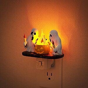 JandCase Halloween Plug-In Night Light Ghost with LED Flickering Flames