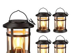 $27.99 – 4-Pack BONLION Hanging Solar Lanterns Outdoor LED Lights (Warm White) + Free Shipping w/ Prime or on $35+ 4-Pack BONLION Hanging Solar Lanterns Outdoor LED Lights in warm white