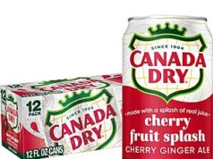 $14.74 – Canada Dry Cherry Gingerale Fruit Splash (Regular or Zero Sugar) 12oz, Pack of 12 – $4.91 each with Subscribe & Save Canada Dry Cherry Gingerale Fruit Splash cans in a pack