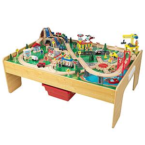 $131.38 – KidKraft Adventure Town Railway Wooden Train Set & Table with EZ Kraft Assembly™ — 120 Accessories and Storage Bins, Gift for Ages 3+  @Amazon