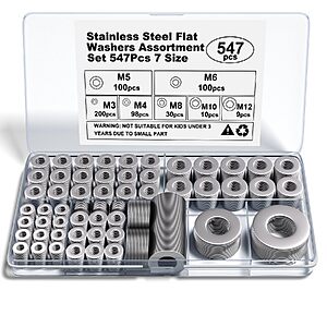 $4.99 – 547-Piece Stainless Steel Metric Flat Washer Assortment Set w/ Storage Case  + Free Shipping w/ Prime or on $35+