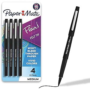 $3.73 – * | 4-Count Paper Mate Flair Felt Tip Pens (Medium Point 0.7mm Black) at Amazon