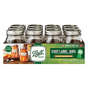 $13.49 – 12-Pack 16-Oz Ball Regular Mouth Glass Mason Jars w/ Lids & Bands  + Free Shipping w/ Prime or on $35+