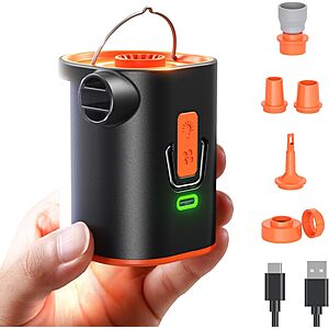 $12.95 – Joyroom Portable Electric Air Pump for Inflatables w/ Camping Light (Vivid Orange) – Lowest Price Ever at Amazon