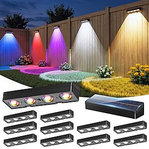$22.54 – 12-Pack JOFIOS IP65 Solar Fence Lights w/ RGB & Warm/Cool White Modes – Lowest Price Ever at Amazon with Coupon Code BUK4PET2