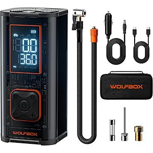 $37.00 – 150PSI 45LPM WOLFBOX Heavy Duty Dual Cylinder Portable Tire Inflator – Best Price Ever at Amazon with Coupon Code