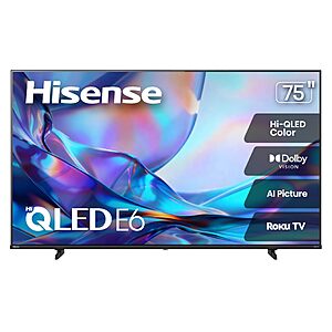 $549.99 – Hisense 75″ Class E6SR Series Hi-QLED 4K UHD Smart Roku TV (75E6SR, 2026)