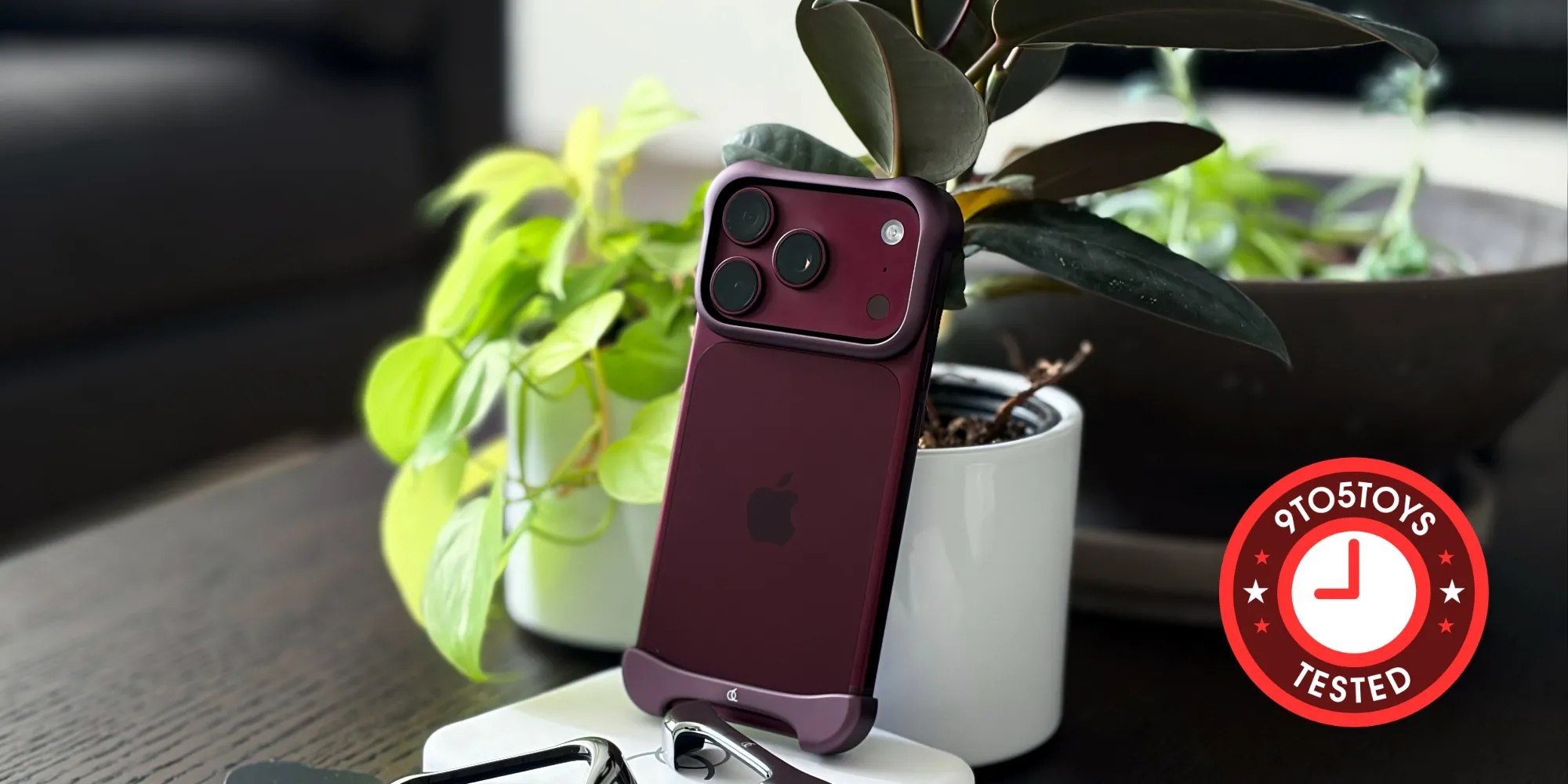 Arc Pulse Metal Skeleton case for iPhone 18 Pro in Matte Dark Red