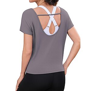 $3.99 – Totatuit Women’s Open Back Short Sleeve Workout Top  + Free Shipping w/ Prime or on $35+