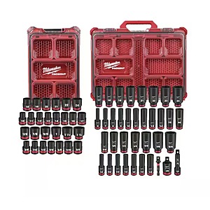 $251.00 – Milwaukee 27-Piece SHOCKWAVE 1/2″ Drive Metric & SAE Impact PACKOUT Socket Set w/ 3/8″ Milwaukee 36-Piece Socket Set  + Free Shipping