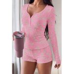 $9.99 – Ekouaer Pajamas Set for Women 2 Piece Ribbed Knit Pjs Lounge Sets Sleepwear