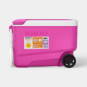 Igloo Sun Squad 53-Can / 38-Qt Wheelie Rolling Cooler in Pink Fizz