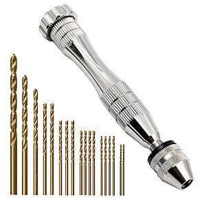 Kingforest 18-Count HSS Micro Twist Drill Bit Pin Vise Hand Drill Set