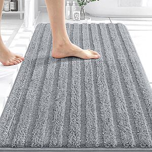 OLANLY striped plush memory foam bath mat