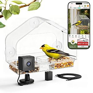 $12.99 – RichBird 2K Smart Camera Window Bird Feeder w/ AI Bird Identification —  + Free Shipping w/ Prime or on $35+
